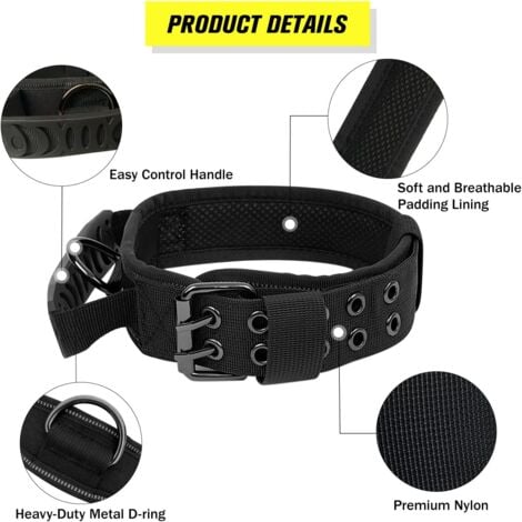 Améliorer Collier de Chien Tactique avec Poignée de Commande, Militaire Collier Réglable Chien Rembourré pour Chiens de Taille Moyenne Grand Entraînement (XL, Noir)