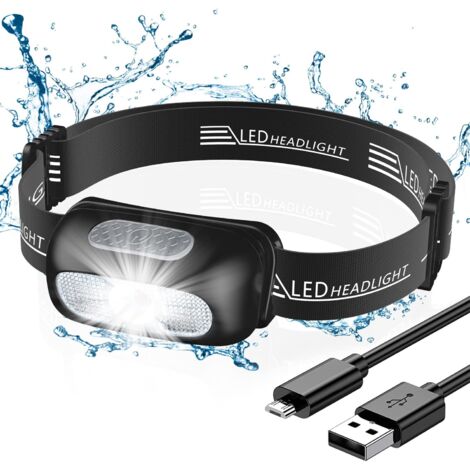 Aougo – Lampe frontale rechargeable 800mAh – 5 modes d'éclairage jusqu'à 200 lumens – Étanche IPX4 – Ultra légère 45g pour camping et randonnée