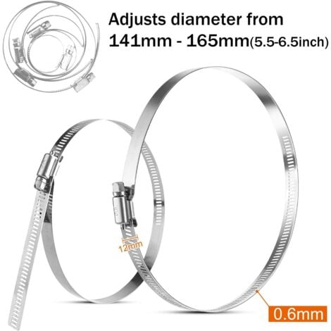 Colliers de serrage en pouces Colliers de serrage en acier inoxydable 304 Colliers de serrage réglables 141 mm-165 mm Collier de serrage (lot de 6)