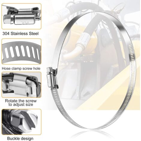Colliers de serrage en pouces Colliers de serrage en acier inoxydable 304 Colliers de serrage réglables 141 mm-165 mm Collier de serrage (lot de 6)
