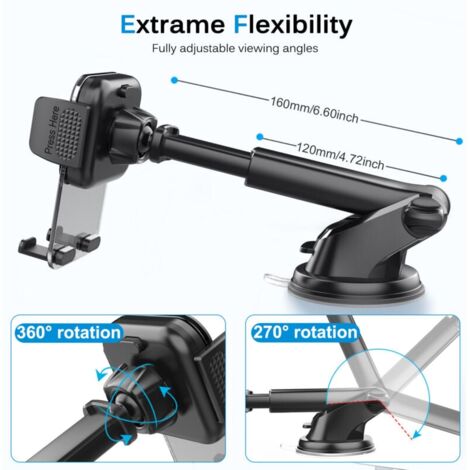 Support Magnétique Pour Téléphone Voiture Homirty - Ventouse Réglable 360° - Pour Ordinateur Portable Et Tableau De Bord