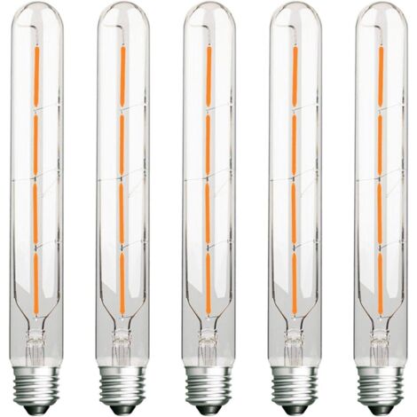 Aougo – Lot de 5 ampoules LED tube E27 4W – Équivalent 40W – Blanc chaud 2700K – Verre transparent – 360° d'éclairage – AC 220-240V