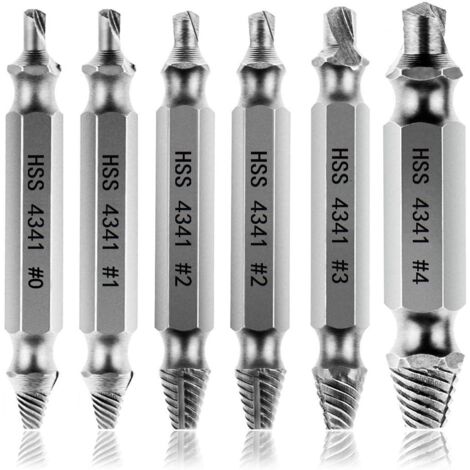 Aougo – Extracteur de vis endommagés 6 pièces – Acier HSS 4341 – Dureté supérieure à 63 HRC – Pour vis rouillées et cassées