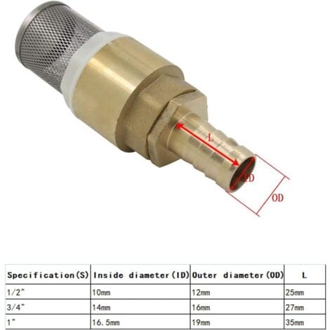 Clapet anti retour avec crepine 1/2 3/4 1 pouce avec douille 12 16 19mm - clapet de pied clapet crepine anti retour (Filetage 3/4 pollice + Raccords de tube 16mm)