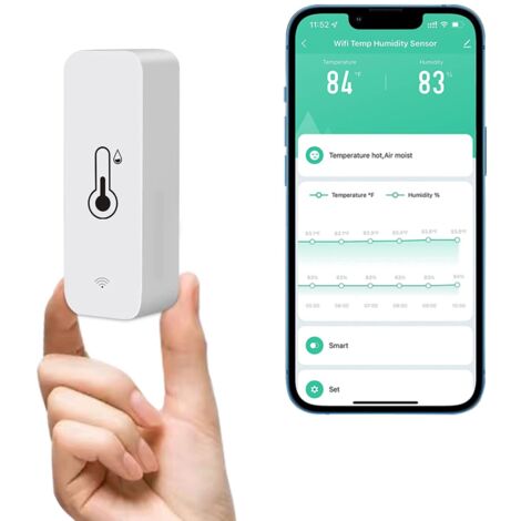 Aougo – Détecteur d'humidité WiFi – Thermomètre hygromètre intelligent avec stockage de données – Surveillance à distance en temps réel – Mini taille 71x25x20mm