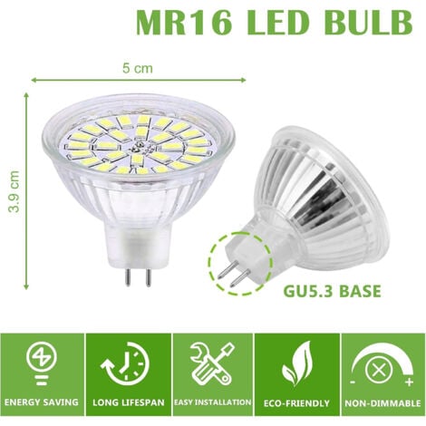 Ampoule LED GU5.3 Blanc Froid 6000K, MR16 LED 12V 5W Equivalent à 50W Halogène, Ampoules LED Spot Non Dimmable, Lot de 10