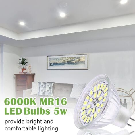 Ampoule LED GU5.3 Blanc Froid 6000K, MR16 LED 12V 5W Equivalent à 50W Halogène, Ampoules LED Spot Non Dimmable, Lot de 10