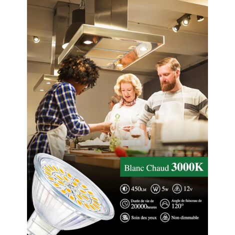 Ampoule LED GU5.3, MR16 LED 12V 5W Equivalent à 50W Lampe Halogène Blanc Chaud 3000K, Ampoules LED Spot Non Dimmable, Lot de 10