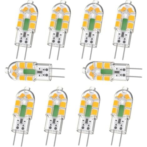 Ampoule G4, Ampoule G4 LED 2W 200LM, Équivalent 20W G4 Ampoule Halogène, Blanc Chaud 3000K, AC/DC 12V, Sans Scintillement, Non Dimmable, Lot de 10
