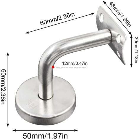 Support Main Courante Inox 304 pour Rampe Escalier Support Mural Rampe Bois Argent (4 Pièces) NPTERBL