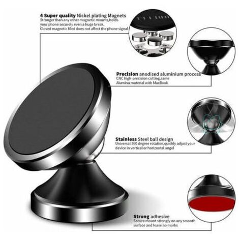 Support Telephone Voiture, porte Téléphone Voiture Universel 360° Rotation, Magnetic portable Aimant Adhésif pour Smartphone,Noir[Lot de 2] (1/3)