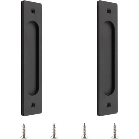 Lot de 2 poignées de porte coulissante rectangulaires encastrées en alliage d'aluminium avec vis de montage pour porte de grange coulissante - Noir mat - 18 cm (1/5)