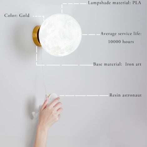 Applique murale d'intérieur, applique murale moderne 15 cm, applique murale LED au design lune et astronaute, applique murale d'intérieur pour chambre d'enfant
