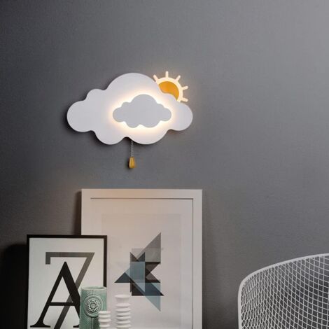 Applique murale pour enfants avec interrupteur, applique murale en forme de nuage pour chambre à coucher, applique d'intérieur pour chambre de fille et garçon, blanc