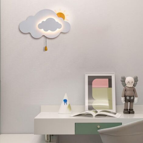 Applique murale pour enfants avec interrupteur, applique murale en forme de nuage pour chambre à coucher, applique d'intérieur pour chambre de fille et garçon, blanc