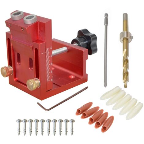 Kit de serrage de trou de perçage inclinable, goupille de guidage de perçage, positionneur de trou, pince à bande, outil de perçage de bricolage en aluminium pour le travail du bois avec foret de 9 mm (1/5)