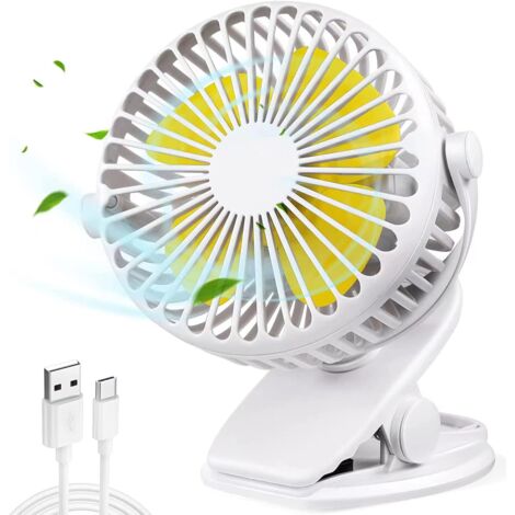 Ventilateur USB silencieux, ventilateur de bureau USB portable avec batterie rechargeable, ventilateur de refroidissement rotatif à 360 ° à 3 vitesses pour poussette, voiture (1/5)