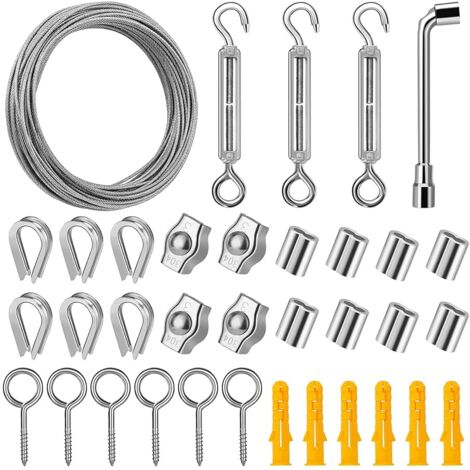 20M Corde en Acier Inoxydable à Suspendre Kit, 2mm PVC Câble en Acier Inoxydable Revêtu avec Tendeur M5 de Fil, Câble d&39image pour Outdoor Suspension,Plante Grimpante,Corde a Linge (1/5)