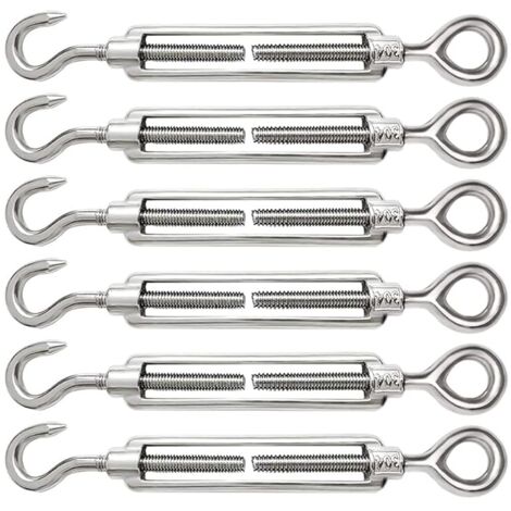 6 Pièces Tendeur Cable M6 Tendeur Cable Inox 304 Réglable Crochet de Ridoir et Oeil pour Tendeur de Fil Cable Acier Corde Crochet Tendeur Accessoires (1/5)