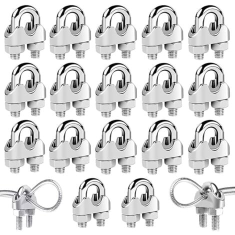 18 Pièces Serre Cable Acier,Serre Cable Inox 304 U Boulon Clip de Câble Métalliques,Pour Câble Métallique en Acier de M3 mm/M4 mm/M5 mm,Corde (Trois Tailles)