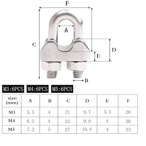 18 Pièces Serre Cable Acier,Serre Cable Inox 304 U Boulon Clip de Câble Métalliques,Pour Câble Métallique en Acier de M3 mm/M4 mm/M5 mm,Corde (Trois Tailles)