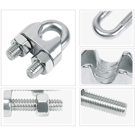 18 Pièces Serre Cable Acier,Serre Cable Inox 304 U Boulon Clip de Câble Métalliques,Pour Câble Métallique en Acier de M3 mm/M4 mm/M5 mm,Corde (Trois Tailles)