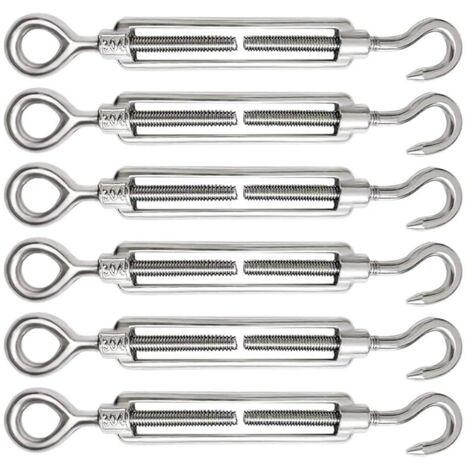 Jusch – Tendeur de câble réglable M5 – Lot de 6 – Acier inoxydable 304 résistant à la corrosion – Crochet de ridoir et œil pour tension