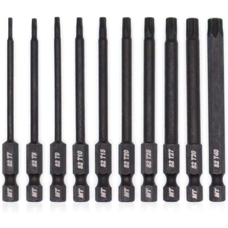 Jeu d\'embouts Torx pour tournevis, perceuses et cls chocs, rsistant la temprature, traitement thermique avanc, revtement phosphat, 8 cm, 10 pices (1/5)