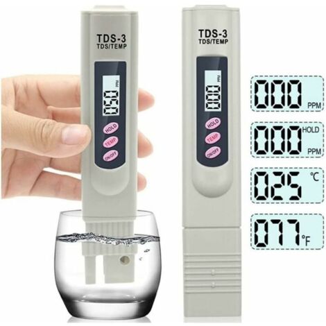 Mtre TDS-3 de lEau potable LCD Numrique Portable Testeur Mtre de Qualit de l\'Eau Stylo de Temprature et PPM Testeur de Puret de l\'Eau 0-9990 PPM Eau Potable Culture Hydroponique (Ne teste pas P