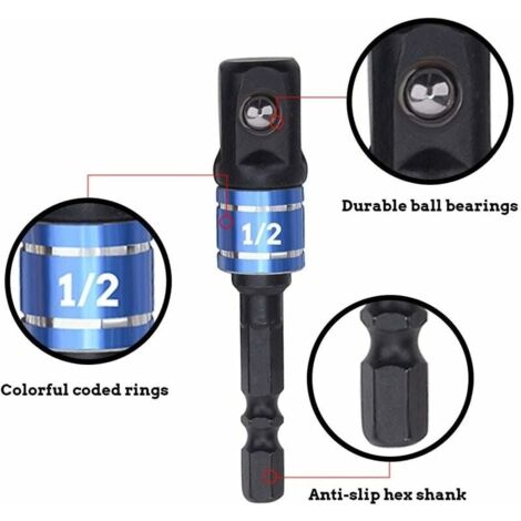 Adaptateur Douille 1/4 3/8 1/2 Pour Perceuse | Conversion Tige 6.35 Mm En Carré, Métal, Multi-couleurs