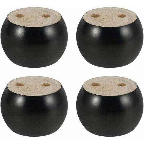 Lot de 4 Pieds de Meubles en Bois Rond hauteu 5cm, pour canap, Lit, Fauteuil, Armoire, avec vis et Ruban (Noir) (1/5)