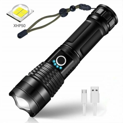LED USB Rechargeable Ultra Puissante 3000 Lumens CREE XHP50 Lampe Torche, 5 Modes IP65 Étanche Militaire Zoomable pour Camping Randonnée(Pile Rechargeable Incluse) (1/5)