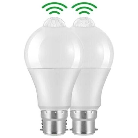 2 pièces Ampoule Detecteur de Mouvement B22 Baïonnette LED, 12W, 1020lm, Blanc Froid 6000 K, CIR 85, étanches IP42 à économie d\'énergie, non dimmable, Ampoule à Détecteur de Mouvement