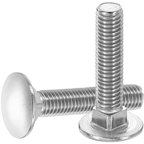 (304) Boulons à tête ronde et collet carré en acier inoxydable pour la fixation de raccords (paquet de 10, M10 x 50 mm, argent) (1/5)