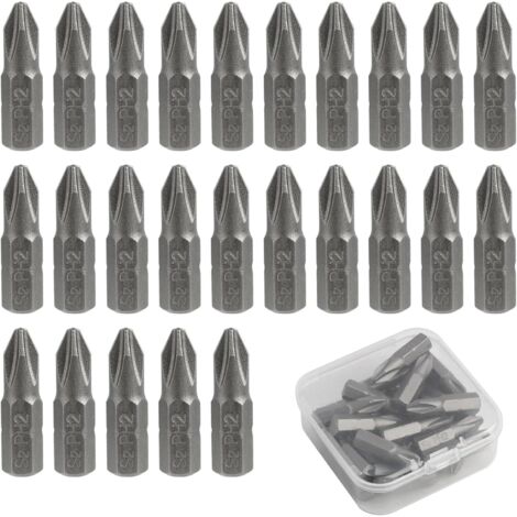 Lot de 25 embouts de tournevis PH2 x 25 mm – Embouts PH2, compatibles avec les tournevis et les perceuses, idéaux pour le bricolage, les réparations et les travaux ménagers. (1/5)