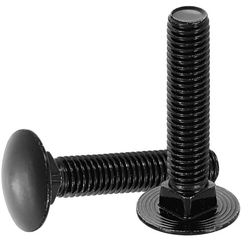 (304) Boulons à tête ronde et collet carré en acier inoxydable pour la fixation de raccords (paquet de 10, M10 x 50 mm, noir) (1/5)