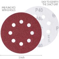 Secwell 20 Pièces Disques Ponçage 180mm Grain P40 - Papier Abrasif 8 Trous