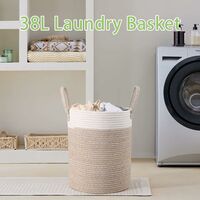 Panier à Linge Tekenewbse 38L - Pliable, Coton Naturel, Rangement Jouets Et Buanderie