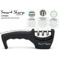 Aiguiseur Couteaux 3 Étapes PARENCE - Pierre Céramique, Carbure, Diamant - Design Ergonomique - Noir/Chrome