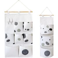 Sac De Rangement Mural à 5 Poches En Coton - Organiseur Pour Placard Ou Porte, 90x20x13 Cm