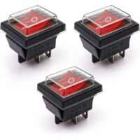 Aougo – Interrupteur à bascule étanche 3Pcs rouge ON/OFF – 16A/250V – 20A/125V – DPST pour environnements humides