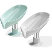 Lot de 2 porte-savons, porte-savon en barre avec drainage, porte-savon pour les mains, plateau à savon en forme de feuille, porte-savon à ventouse facile à nettoyer