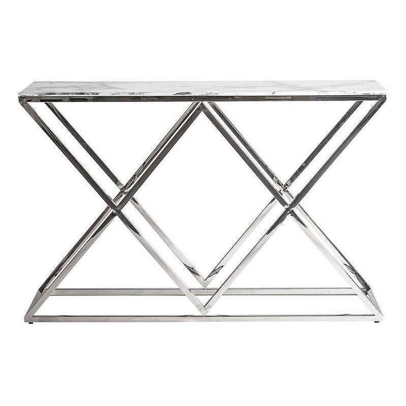 Mueble Recibidor Modelo everest acabado cromo de burkina consola manhhatan acero inoxidable y tapa vidrio templado plateado