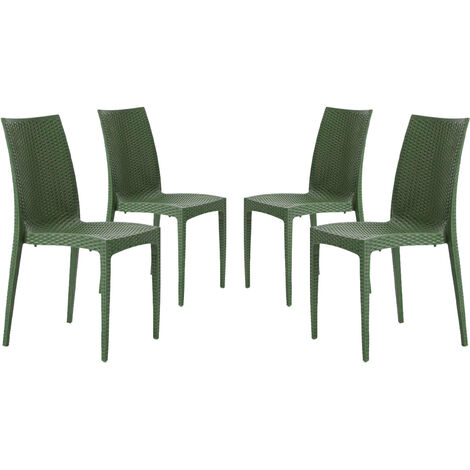 4 sedie plastica giardino esterno polipropilene stile rattan verde scuro