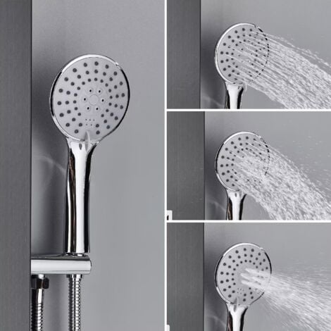 Duschpaneel Edelstahl Duschsystem Multifunktions Duschsäule mit Temperaturanzeige, Kopfbrause, Massagedüsen und Wasserfall-Handbrause Nickel Gebürstet
