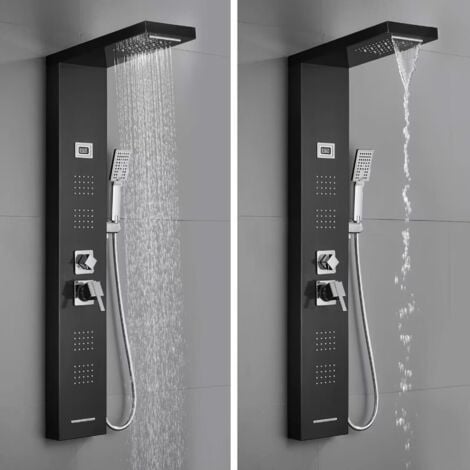 Duschpaneel mit armatur Edelstahl Eckmontage Regendusche DuschsäUle Badewannenarmatur Duschsystem Duschset Keine Batterie Duschamaturenset Schwarz