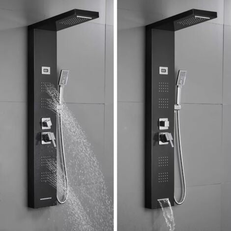 Duschpaneel mit armatur Edelstahl Eckmontage Regendusche DuschsäUle Badewannenarmatur Duschsystem Duschset Keine Batterie Duschamaturenset Schwarz
