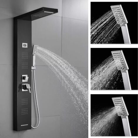 Duschpaneel mit armatur Edelstahl Eckmontage Regendusche DuschsäUle Badewannenarmatur Duschsystem Duschset Keine Batterie Duschamaturenset Schwarz