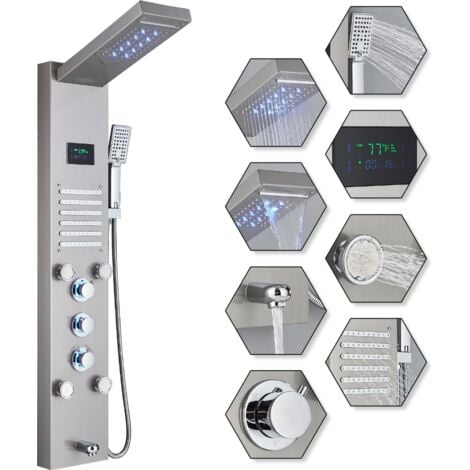 Duschpaneel mit armatur Eckmontage Regendusche DuschsäUle Edelstahl Badewannenarmatur Duschsystem Duschset Keine Batterie Duschamaturenset Gebürstetes Nickel