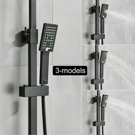 Regendusche Duschsystem mit Thermostat Duscharmatur Komplettset Schwarz Duschset Duscharmaturen Handbrause Überkopfbrauseset